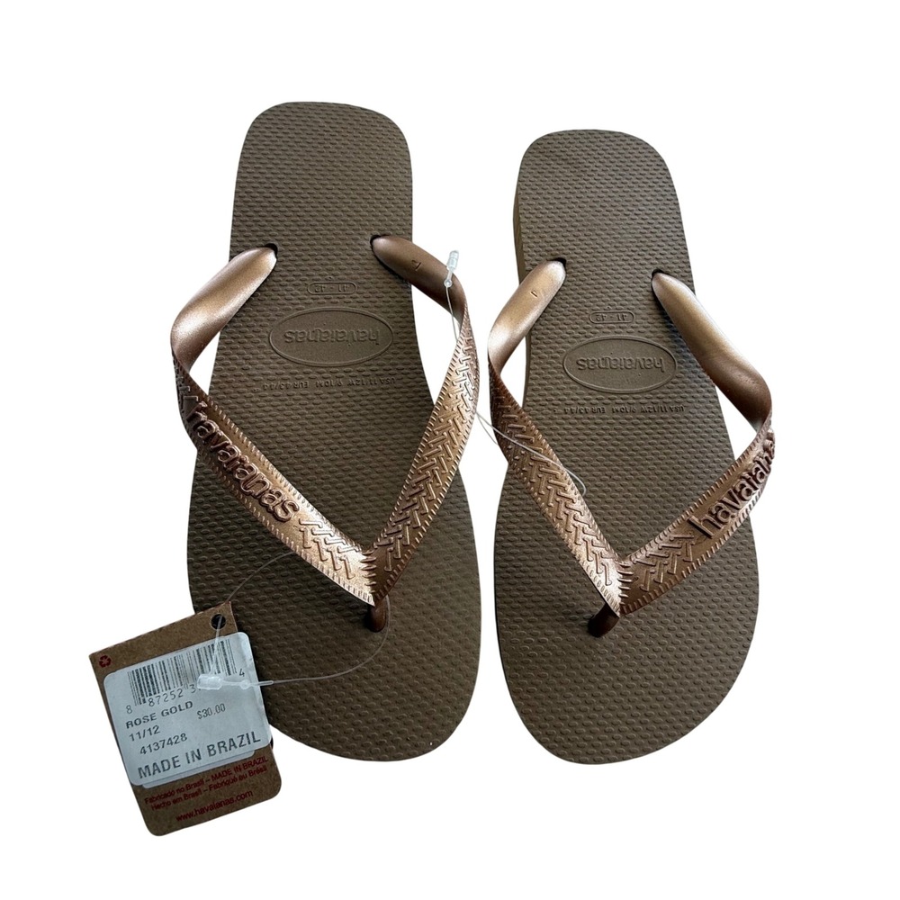 Havaianas Womens Flip Flops 11/12 Rose Gold Slim Metallic Sandals NWT Beach